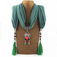 Load image into Gallery viewer, New cotton and linen scarf tassel pendant scarf Tibetan women shawl scarf jewelry necklace national wind scarf
