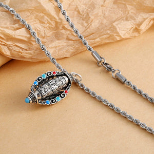 S925 Silver-plated Rotating Six-character Mantra Sutra Pendant, Men's and Women's Tibetan Style Retro and Old Necklace