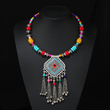 Load image into Gallery viewer, Retro Ethnic Tibetan Necklace Bell Tassel Colored Beaded Collar Sweater Chain Accessories
