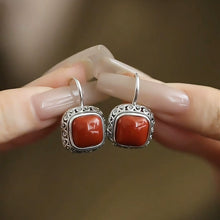 Load image into Gallery viewer, 925 Silver Retro New Tibetan Square Earrings Hollow Women&#39;s Curly Grass Pattern Women&#39;s Old Earrings
