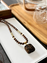 Load image into Gallery viewer, Black Pear with Agarwood Zakiram Square Pendant Necklace, Natural Hetian Jade
