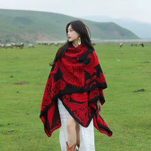 Load image into Gallery viewer, Tibetan Great Retro Totem Red Warm Outer Shawl Women&#39;s Scarf Autumn and Winter Cloak Big Cloak
