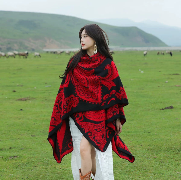 Nepal Cashew Flower Shawl Ethnic Style Scarf Cape Female Thickened Warm Cape