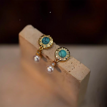 Load image into Gallery viewer, 925 Silver Needle Turquoise Freshwater Pearl Earrings Women's Premium Light Luxury Niche Design Retro Anti-Allergy Earrings
