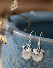 Load image into Gallery viewer, 925 Silver Needle White Jade Retro Ruyi Ping An Buckle Personalized Koi Fish Ladies Earrings
