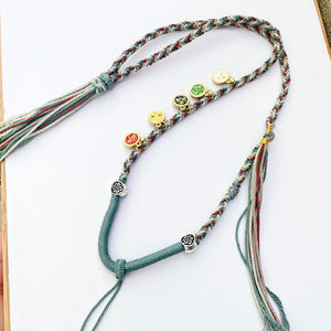 Tibetan Ethnic Style, Five-way God of Wealth Pendant Rope, Thangka Lanyard, Hand-woven Color Necklace Rope