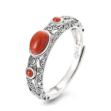 Load image into Gallery viewer, S925 Pure Silver Retro Old Craft Pattern Decorated with Southern Red Agate Art Style Open Ring
