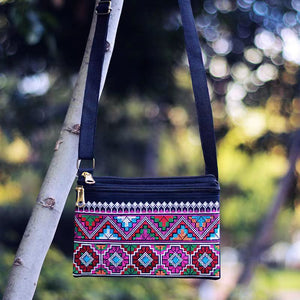 New Ethnic Style Cross Stitch Wallet Double Pull Crossbody Bag One Shoulder Embroidery Bag