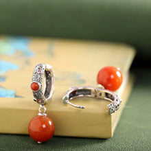 Load image into Gallery viewer, Ethnic Style Retro Classic Earrings with Red Beads Earrings Hollow Out Old Women&#39;s Temperament Ear Jewelry

