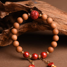 Load image into Gallery viewer, Handwoven Peach Wood Old Mountain Sandalwood Emperor Sand Vermilion Sand Handstring Female National Style Bead Handstring Buddha Bead Handchain Bracelet
