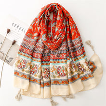 Load image into Gallery viewer, Retro Ethnic Style Shawl Red Flower Scarf Cotton Linen Scarf
