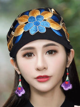 Load image into Gallery viewer, Ethnic Style Embroidered Headscarf Hat Single-layer Small Hat Thin Headgear Hat
