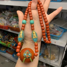 Load image into Gallery viewer, New Tibetan Ethnic Style Handmade Beeswax Turquoise Inlaid Nepalese Accessories Neck Hanging Sweater Chain
