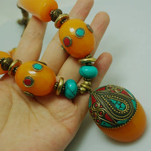Load image into Gallery viewer, Ethnic Style Tibetan Accessories Nepalese Handmade Necklace with Large Copper Beads Exaggerated Necklace
