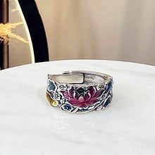 Load image into Gallery viewer, Silver Lotus Carp Openwork Retro Style Ring Vintage Distressed Craft Opening Literary Index Ring
