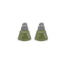 Load image into Gallery viewer, Vintage 925 Silver Tang Grass Pattern Fan-shaped Hetian Sapphire Stud Earrings Women's New Niche High-end Temperament Earrings
