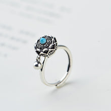 Load image into Gallery viewer, Lotus Six-character Mantra Scripture Rotating Ring Lucky Turn Ring National Style Enamel Colored Burning Blue Ring
