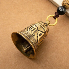 Load image into Gallery viewer, 1pc Vintage Brass Tibetan Buddhism Six-word Mantra Bell Keychains Lanyard Pendants Handmade Rope Car Key Chain Rings Hanging
