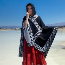 Load image into Gallery viewer, New Fine Ladies' Shawl Scarf with Geometric Pattern Borders Hooded Wrap Shawl Autumn Winter outdoor Travel Stylish Women
