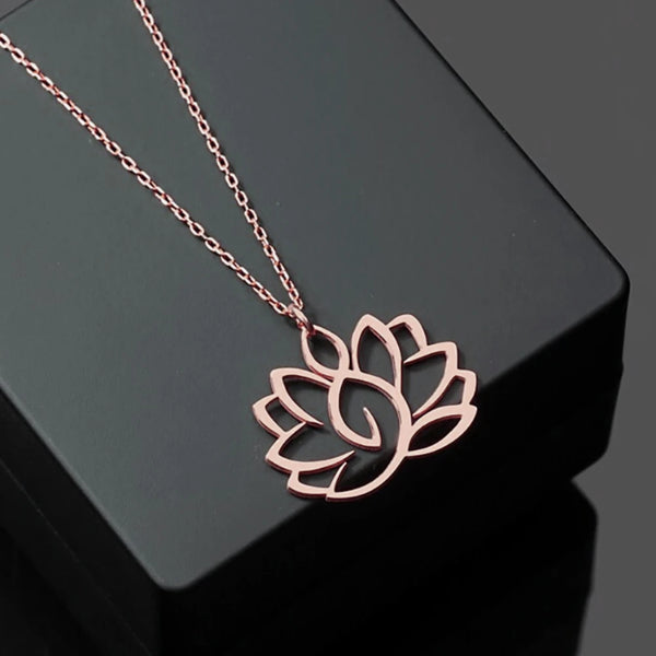 Stainless Steel Necklace Yoga Lotus Flower Necklaces Adjustable Chains Pendant Women Buddhist Religious Jewelry Party Gifts