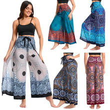 Load image into Gallery viewer, Women's Boho Palazzo Pants Wide Leg Yoga Wrap Tie Up Waistband Beach Cover Up Trousers Rayon Soft Breathable Loose Pants
