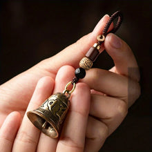 Load image into Gallery viewer, 1pc Vintage Brass Tibetan Buddhism Six-word Mantra Bell Keychains Lanyard Pendants Handmade Rope Car Key Chain Rings Hanging
