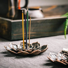 Load image into Gallery viewer, Incense Stick Holder Alloy Lotus Line Incense Burner Yoga Sage Sandalwood Coil Base Bronze Crafs Home Decor Christmas Gift
