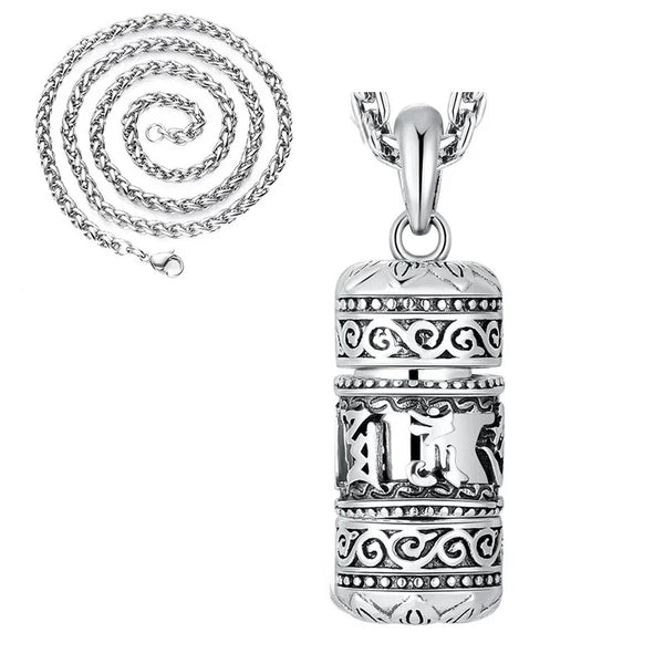 Silver Six Character True Word Pendant Can Open The Gawu Box Necklace for Men and Women Chinese Style Jewelry Rotatable