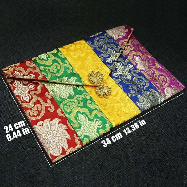 Colorful Buddhist Scripture Storage Bag Organizer Handicrafts Embroidery Satin Button Bag Good Luck Tibetan Home Gift Decorative