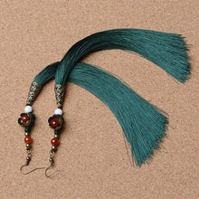 Load image into Gallery viewer, Ethnic Style Super Long Dark Green Fringed Earrings Exaggerated Earrings
