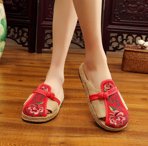 Women's Old Cloth Shoes Women's Slippers Linen Comfortable Soft Sole Home Slippers Non Slip Flat Shoes