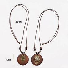 Load image into Gallery viewer, Vintage Wooden Owl Leaf Pendant Necklaces Boho Ethnic Style Metal Hollow leaves Necklaces Long Wax Rope Chain For Women Gifts
