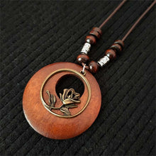 Load image into Gallery viewer, Vintage Wooden Owl Leaf Pendant Necklaces Boho Ethnic Style Metal Hollow leaves Necklaces Long Wax Rope Chain For Women Gifts
