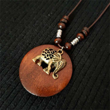 Load image into Gallery viewer, Vintage Wooden Owl Leaf Pendant Necklaces Boho Ethnic Style Metal Hollow leaves Necklaces Long Wax Rope Chain For Women Gifts
