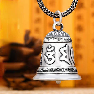 Silver Six-character Mantra Bell Pendant Vintage Men's Women's Ethnic Style Necklace