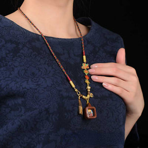 Tibetan Ethnic Style Pendant Rope Zakilam Tangka Women's Neck Hanging Gold Yellow God of Wealth Hanging Rope