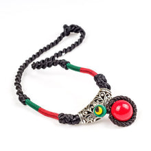 Load image into Gallery viewer, Original National Style Hand-woven  Buckle Red Ball Women&#39;s Necklace Retro Cotton Hemp Accessory Red Bean Collarbone Chain
