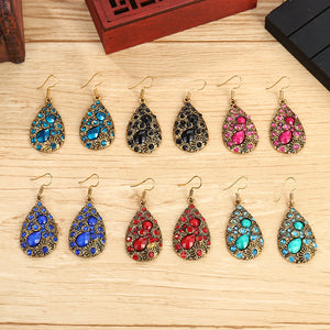Creative Water Drop Gem Inlaid  Ancient National Style Earrings