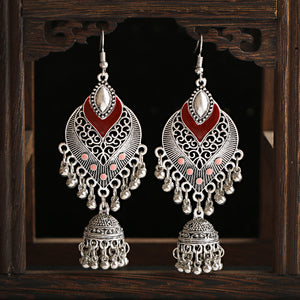 Retro Exotic Drops of Love Nepal Birdcage Bell Pendant Earrings