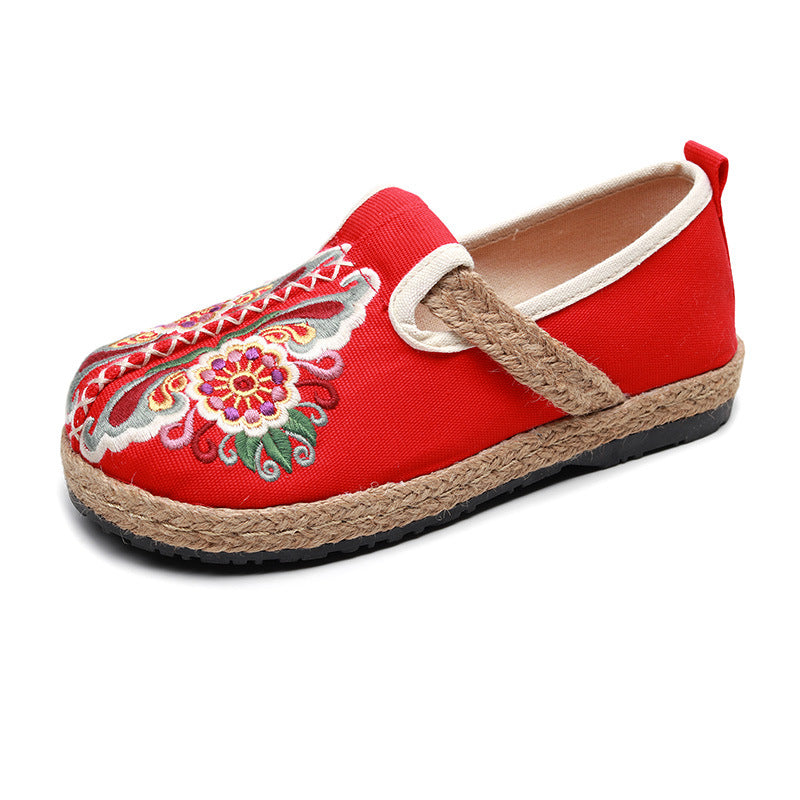 Women's Spring Flat Bottomed Low Top Breathable Embroidered Shoes National Style Round Head Casual Women's Shoes