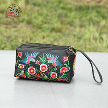 Load image into Gallery viewer, Yunnan ethnic style embroidery three zipper multi function women&#39;s change mobile phone bag to store make-up hand bag
