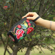 Load image into Gallery viewer, Yunnan ethnic style embroidery three zipper multi function women&#39;s change mobile phone bag to store make-up hand bag
