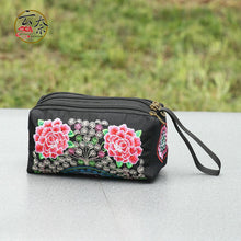 Load image into Gallery viewer, Yunnan ethnic style embroidery three zipper multi function women&#39;s change mobile phone bag to store make-up hand bag
