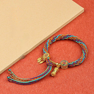 Tibetan knitting bracelet with six words of truth, hand-woven cotton thread, national style bracelet for men and women