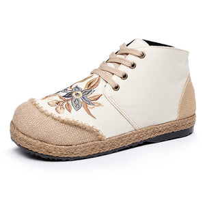 New national style women's shoes, front lace up, middle upper, casual women's short boots, thick bottomed round head embroidered shoes