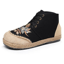 Load image into Gallery viewer, New national style women&#39;s shoes, front lace up, middle upper, casual women&#39;s short boots, thick bottomed round head embroidered shoes
