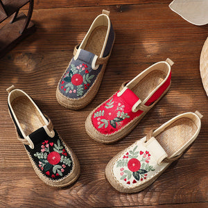 New Ethnic Style Cloth Shoes Retro Embroidered Cotton Linen Shoes Low-cut Flat-heeled Embroidered Shoes