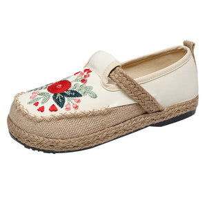 New Ethnic Style Cloth Shoes Retro Embroidered Cotton Linen Shoes Low-cut Flat-heeled Embroidered Shoes