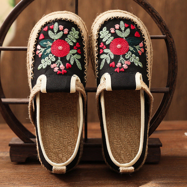 New Ethnic Style Cloth Shoes Retro Embroidered Cotton Linen Shoes Low-cut Flat-heeled Embroidered Shoes