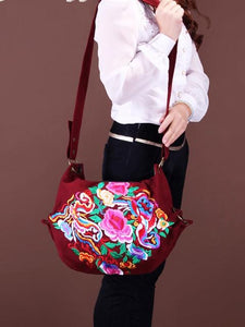 Vintage Canvas Ethnic Style Floral Embroidery Shoulder Bag